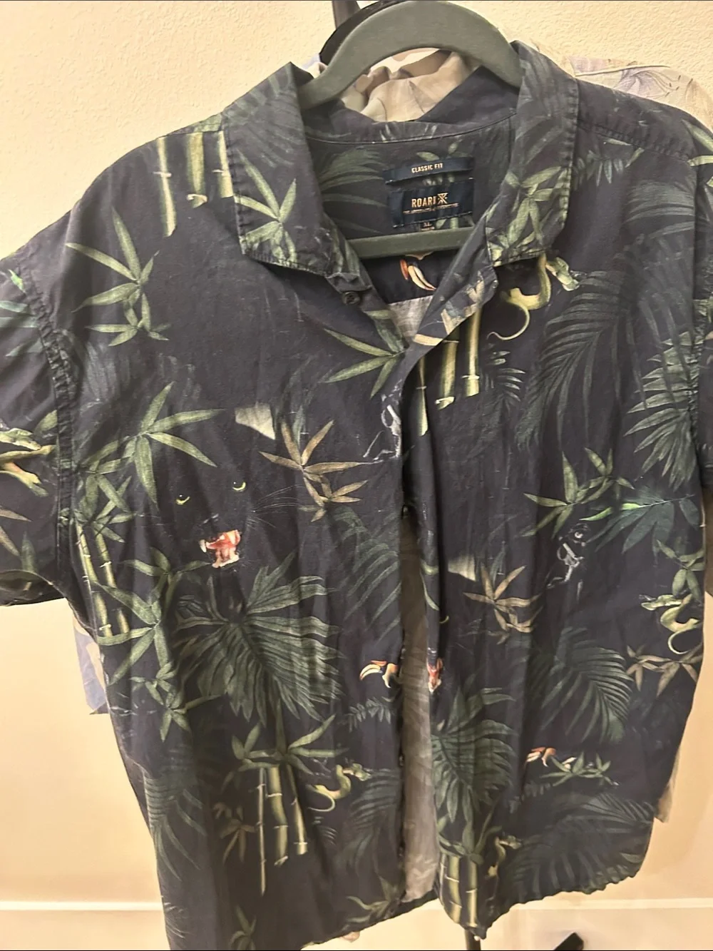 Roark Men's shirt with Green Tropical Leaf Print